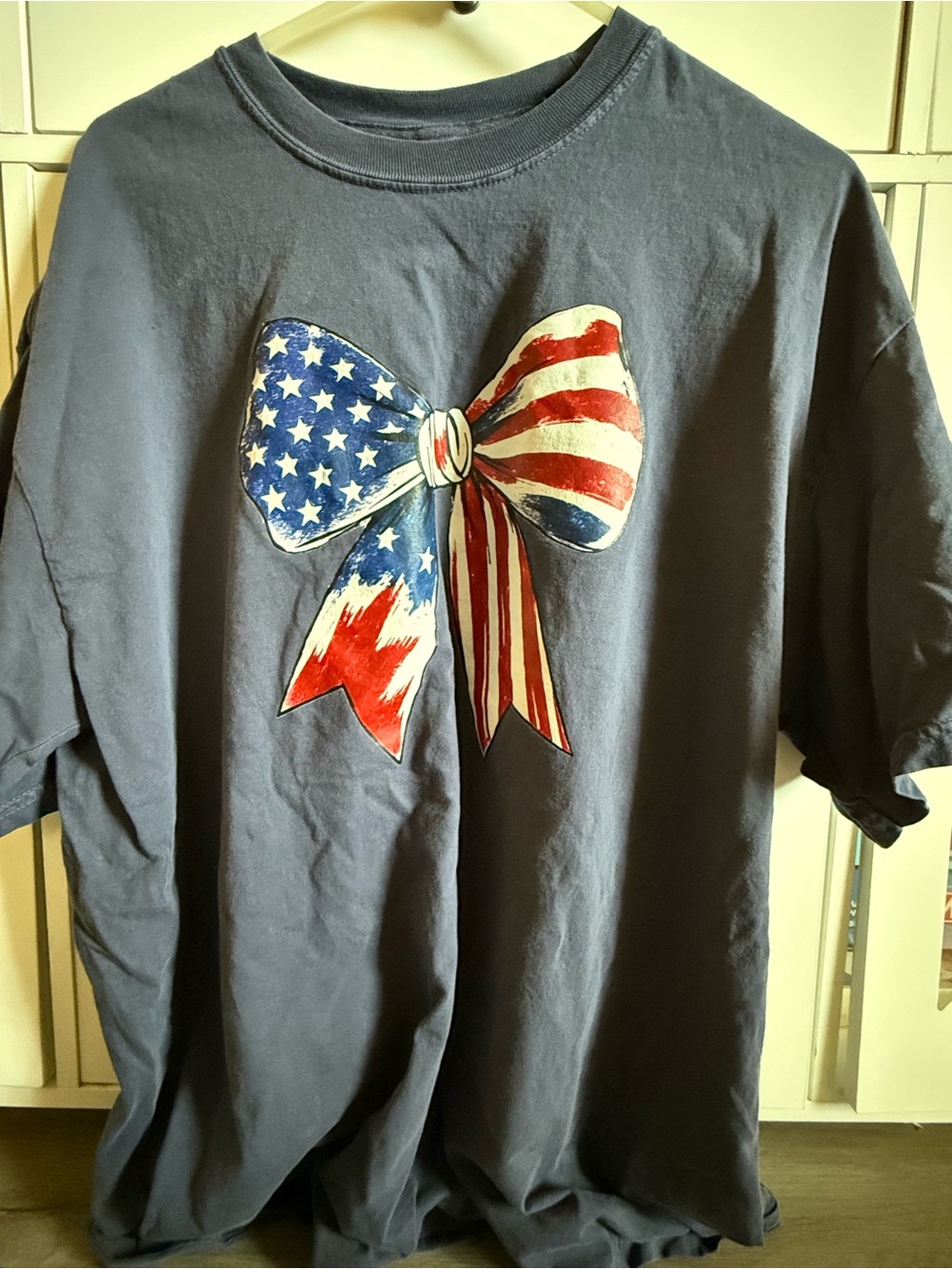Comfort Colors Navy Tee with American Flag Bow Graphic
